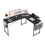 MUTUN L Shaped Desk, 57 Inch Corner Desk, Computer Desk with Monitor Stand, Office Desk with Storage Bag and Hook (Black)