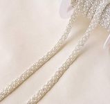 Bene Omnia 2 Yards Pearl Beaded Trim Bridal Lace Ribbon Trimming Edge Tape for Craft Sewing Wedding Dress Fabric DIY Decoration 1cm