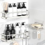 YASONIC Shower Caddy, Bathroom Shelf No Drill, Large Capacity Rust Proof Shower Shelves, Wall-Mounted Bathroom Caddy with Removable Hooks and Soap Holder, 3 Pack, Silver