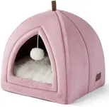 Bedsure Cat Beds for Indoor Cats - 2 in 1 Cat Cave for Large Cats and Small Pets, Foldable Cat House Tent with Removable Washable Cushioned Pillow, Cat Hideaway with Non-Slip Bottom, Pink, 17.3 inches