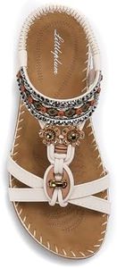 Littleplum Sandals for Women Arch Support Handmade Sandals Women's Summer Beach Sandals Comfort Walking Shoes Bohemian Flip Flops Womens Sandals Cream White Size 7