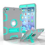 iPad mini 1/2/3 Case,iPad mini 1/2/3 Retina Case,Jaorty 3 IN 1 Hybrid [Soft&Hard] Heavy Duty Rugged Stand Cover Shockproof Anti-slip Anti-Scratch Full-body Protective Cases for iPad mini 1/2/3, gray/green