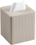 MEIBOOCH PU Leather Tissue Box Cover Square Tissue Box Holder with Magnetic Closure (Beige Stripe)