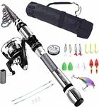 BNTTEAM Portable Fishing Spinning Rod and Reel Combo set Carbon Fiber Fluorescent Rod Tip, with Fishing Lures Line Carrier Bag Kits for Travel Surf Saltwater Freshwater