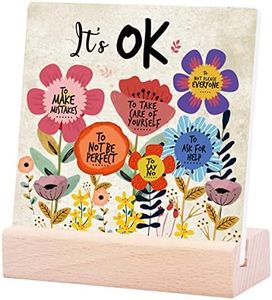 Inspirational Quotes Desk Decor Gifts For Women Girls Friends-Motivational Sign Ceramic Plaque With Wooden Stand-Cheer Up Gifts For Friends Women (It ok)