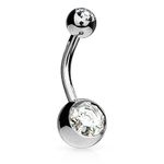 Belly Bars Navel Button Ring Body Piercing Jewellery Bar with Crystal Ball Surgical Steel 14G (Silver, 2 x Crystals Balls)