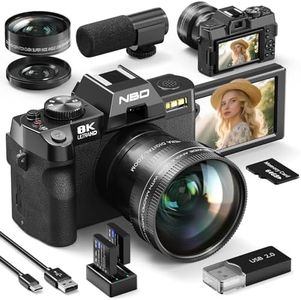 8K Digital Camera 64MP with WiFi & 180° Flip Screen, F1.8 Lens 16X Zoom Vlogging Camera for YouTube, Dual Battery 200Mins Recording, External Mic, 64GB TF Card for Beginners Travel (Black)