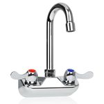 KWODE 4 Inch Center Commercial Hand Sink Faucet with 3-1/2”Gooseneck Spout, Dual Lever Handle Wall Mount Kitchen Sink Faucet, Brass Constructed, Chrome