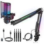 zealsound Gaming Microphone with Arm, All-Metal-Built RGB USB Condenser Mic for PC, Mac, Phone, PS5, with RGB Boom Arm, Gain Knob, Shock Mount, for Podcast, Recording, Gamer, Twitch, Discord, YouTuber