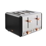 Tower T20051RG Cavaletto 4-Slice Toaster with Defrost/Reheat, Stainless Steel, 1800 W, Black and Rose Gold