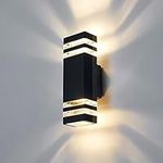 CELAVY Outdoor Wall Lights Mains Powered Outside Up Down Lights, IP65 LED Porch Front Door Light, Square External GU10 Modern Lighting Exterior Electric Sconce Lamp Wall Mounted for House, Black