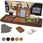 Temple Spring Wooden Bath Tray, Bath Shelf Bathroom Accessory, Home Spa Boards for Adults, Bathtub Caddy, Bamboo Bathroom Accessories Set, Extendable Bathtub Rack with iPad & Phone Holder -Wood Brown