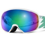 Odoland OTG Ski Goggles for Kid, UV Protection and Anti-Fog Len for Children and Youths, Double Grey Spherical Lens Snowboard Goggles Perfect for Skating Skiing Snowboard for 4-16 Boys and Girls W