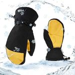 Vgo... 1Pair -30℃/-22°F or Above Cow Leather Warm Ski Gloves,Winter Snow Gloves,3M Thinsulate Waterproof Gloves(Size S,Black,CA2472FLWP)