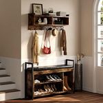 YITAHOME 5-in-1 Coat Rack with Shoe Bench, Rustic Brown, 220lb Capacity