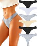 FINETOO 6 Pack Cotton Thongs for Women Breathable Low Rise Bikini Panties Womens Thong Underwear Sexy S-XL