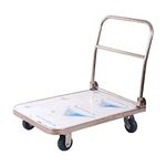 BIGAPPLE 500kg Capacity Stainless Steel Foldable Platform Trolley for Heavy Weight/Material Handling Goods Trolley for Home, Office, Warehouse & Industries - 65cm x 120cm (6" Wheel/Silver) - PACK OF 1