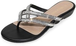 DREAM PAIRS Womens Jewel Fashion Rhinestones Design Slides Sandals Black/01-6.5