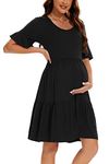 Smallshow Women's Maternity Dress Short Sleeve Ruffle Pregnancy Clothes Black,Large