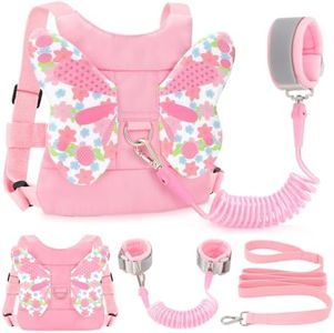 Toddlers Leash + Anti Lost Wrist Link Child Kids Safety Harness Kids Walking Wristband Assistant Strap Belt for Girl Pink Christmas Gift