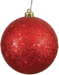 Vickerman 6" Christmas Ornament Ball, Red Sequin Finish, Shatterproof Plastic, Holiday Christmas Tree Decoration, 4 Pack - Ready to Hang