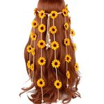 Flower Headband Hippie Sunflower Hairband Floral Crown Bohemian Hair Band Women Girls Boho Hair Hoop Headdress Headwear Headpiece Party Decoration Cosplay Costume Cute Handmade Hair Accessories Yellow