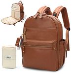 MISS FONG Changing Bag Baby Changing Bags, Nappy Changing Bags with Refillable Bottle Keychain, Pram Clips and Changing Mat,Leather Changing Bag Baby Backpack Bag Baby Bag For Mum-Brown