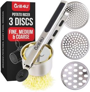 Large 15oz Potato Ricer with 3 Interchangeable Discs - Professional Stainless Steel Masher for Fluffy Mashed Potatoes, Gnocchi & Guacamole - Ergonomic Silicone Handles, Heavy Duty & Dishwasher Safe
