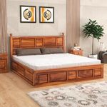DOKRI Sheesham Wood King Size Double Bed with Storage Box for Living Room Bedroom Home (Natural Finish)