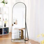 NeuType 65"x22" Arched Full Length Mirror Floor Mirror with Stand Large Wall-Mounted Mirror Bedroom Mirror Standing or Leaning Against Wall Aluminum Alloy Frame Dressing Mirror Black