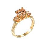 Beydodo Wedding Rings Yellow Gold Plated, Anniversary Ring for Woman with 3 Stones Champagne Cubic Zirconia, Size N 1/2