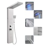 ROVOGO LED Shower Panel Tower System with 5 Functions, Waterfall, Rainfall Head, Body Jets, Bathtub Spout and Handheld Shower, Wall Mounted Shower Panel Column Tower, Stainless Steel Brushed