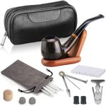 Joyoldelf Smoking Pipes, Luxury Ebony Tobacco Smoking Pipe Set, Deepened & Windproof Wooden Pipe with Leather Tobacco Pouches, Pipe Stand and Smoking Accessories