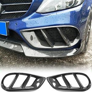 MCARCAR KIT Carbon Fiber Fog Lamp Grill Cover for Mercedes Benz C Class W205 C205 A205 Sport C43 AMG 2015-2018 C200 C300 C350 C400 Front Bumper Light Grille Air Vent Trims
