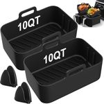 Thicken 10QT Air Fryer Silicone Liners, 2Pcs Reusable Airfryer Pot, Air Fryer Basket for Dual DZ401 DZ550 with Mitts Basket Accessories, Air Fryer Accessories, Black