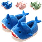 DRECAGE Kids Shark Toddler Slippers Boys Girls Winter Plush Warm Anti-Slip Soft Children Cute Cartoon House Shoes Blue 1-2 UK