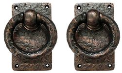 Adonai Hardware "Adonikam" Heavy Duty Cast Iron Front Entry Sturdy Ring Medieval Door Knockers (2 Pack, Antique Copper) for Vintage Wooden Barn Shed Doors, Gates, Fences, Furniture and Farmhouse