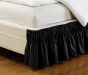 Fancy Collection Queen-King Easy Fit Bed Ruffle wrap Around Elastic Bed Skirt With 17 Drop New Easy Install Solid Black by Fancy Linen