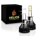 HELIOS H1 Headlight Bulbs Led 18000 LM Super Bright Fan Cooling All In One Cool White Conversion Kit Hi/Lo (DC 9-30V) 6000K (36W x2) 30,000Hours over 200% Brighter, Braided Cable