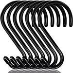 HiGift 6 Inch Large S Hooks for Hanging Plants, Non Slip Vinyl Coated S Hooks Heavy Duty, Metal Black Closet Hanger Hooks for Hanging Plant Jeans Pot Pan Clothes Purses Towel Bags Scarfs- 8 Pack