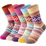 YANGTE Thermal Socks for Women Nordic Socks 5 Pairs Womens Socks Warm Winter Knitting Ladies Socks Merino Wool Socks Cosy Winter Thick Crew Boot Socks for Hiking Gifts for Women