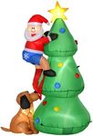 HOMCOM 6ft Inflatable Christmas Tree, LED Lighted with Santa Claus Dog for Home Indoor Outdoor Garden Lawn Decoration Party Prop