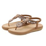 FOGOIN Sandals Womens Ladies Flip Flops Summer Flat Leather Sandal Toe Post Bohemian Walking Sandals, 6 UK, Brown