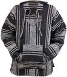 Classic Mexican Baja Hoodie Sweater Pullover, Dark Grey, Large