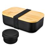 EOIMS Bento Box Lunch Box for Adults Japanese Lunch Containers with Sauce Pot,Leak Proof Lunch Box for Men/Women,Microwaveable Safe Black