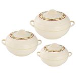 SQ Professional Insulated Serving Dishes with Lids - 3pc Ambiente Thermal Hot Food Containers Set 6, 8 and 10Litres, Cream