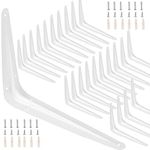 ZOENHOU 24 Packs 12 x 10 Inch White Shelf Brackets, Heavy-Duty Metal Steel Corner Brackets Equipped with 144 Screw &72 Tubes L-Bracket Supports for Wall Hanging Shelves Decoration Clapboard Fixation