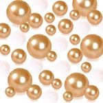 Cymtoo 140 Pieces Floating Pearl for Vase Filler Faux Pearls Beads Makeup Beads No Hole Gloss Pearl Beads for Vase Home Party Wedding Decor, 10/14/20 mm (Gold)