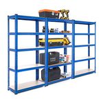 3 bay Heavy Duty Steel Shelving Garage Racking Unit 150kg per shelf (5 Levels 1500mm H x 750mm W x 300mm D)