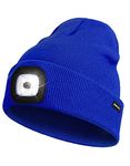 Rechargeable LED Lighted Beanie, Perfect Dad Gifts in Christmas, Stocking Fillers Cap with Light Hands Free Head Torch Unisex Winter Warm Knit Beanie Bright Blue